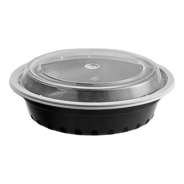 Choice 24 oz. Black Round Microwavable Heavy Weight Container with Lid - 150/Case